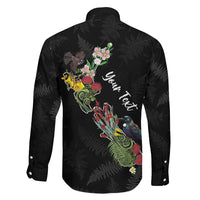 Kia Ora New Zealand Floral Personalized Family Matching Long Sleeve Bodycon Dress and Hawaiian Shirt Black LT7 - Polynesian Pride