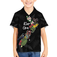 Kia Ora New Zealand Floral Personalized Family Matching Long Sleeve Bodycon Dress and Hawaiian Shirt Black - Polynesian Pride