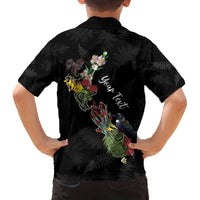 Kia Ora New Zealand Floral Personalized Family Matching Off The Shoulder Long Sleeve Dress and Hawaiian Shirt Black LT7 - Polynesian Pride