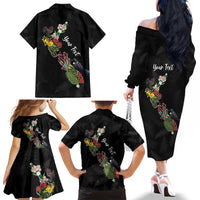 Kia Ora New Zealand Floral Personalized Family Matching Off The Shoulder Long Sleeve Dress and Hawaiian Shirt Black LT7 - Polynesian Pride