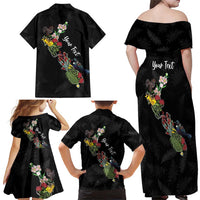 Kia Ora New Zealand Floral Personalized Family Matching Off Shoulder Maxi Dress and Hawaiian Shirt Black LT7 - Polynesian Pride