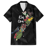 Kia Ora New Zealand Floral Personalized Family Matching Off Shoulder Maxi Dress and Hawaiian Shirt Black LT7 Dad's Shirt - Short Sleeve Black - Polynesian Pride