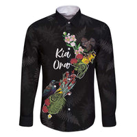 Kia Ora New Zealand Floral Personalized Family Matching Off Shoulder Maxi Dress and Hawaiian Shirt Black - Polynesian Pride