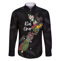 Kia Ora New Zealand Floral Personalized Family Matching Puletasi and Hawaiian Shirt Black LT7 Dad's Shirt - Long Sleeve Black - Polynesian Pride
