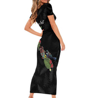 Kia Ora New Zealand Floral Personalized Family Matching Short Sleeve Bodycon Dress and Hawaiian Shirt Black LT7 - Polynesian Pride