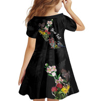 Kia Ora New Zealand Floral Personalized Family Matching Summer Maxi Dress and Hawaiian Shirt Black LT7 - Polynesian Pride