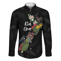 Kia Ora New Zealand Floral Personalized Family Matching Summer Maxi Dress and Hawaiian Shirt Black LT7 Dad's Shirt - Long Sleeve Black - Polynesian Pride