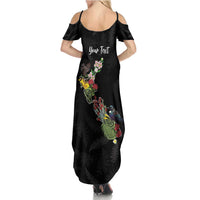 Kia Ora New Zealand Floral Personalized Family Matching Summer Maxi Dress and Hawaiian Shirt Black - Polynesian Pride
