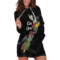 Kia Ora New Zealand Floral Personalized Hoodie Dress Black - Polynesian Pride