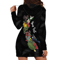 Kia Ora New Zealand Floral Personalized Hoodie Dress Black - Polynesian Pride