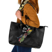 Kia Ora New Zealand Floral Leather Tote Bag Black - Polynesian Pride