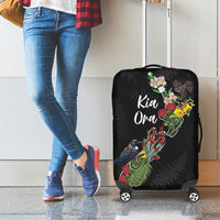 Kia Ora New Zealand Floral Luggage Cover Black - Polynesian Pride