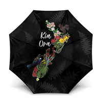 Kia Ora New Zealand Floral Umbrella Black - Polynesian Pride