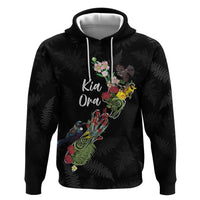 Kia Ora New Zealand Floral Personalized Zip Hoodie Black - Polynesian Pride