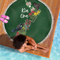 Kia Ora New Zealand Floral Beach Blanket Sage Green - Polynesian Pride