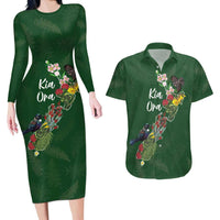 Kia Ora New Zealand Floral Personalized Couples Matching Long Sleeve Bodycon Dress and Hawaiian Shirt Sage Green LT7 Sage Green - Polynesian Pride