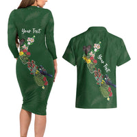 Kia Ora New Zealand Floral Personalized Couples Matching Long Sleeve Bodycon Dress and Hawaiian Shirt Sage Green LT7 - Polynesian Pride