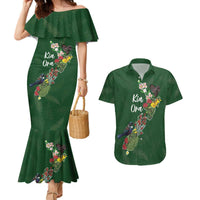 Kia Ora New Zealand Floral Personalized Couples Matching Mermaid Dress and Hawaiian Shirt Sage Green LT7 Sage Green - Polynesian Pride