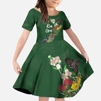 Kia Ora New Zealand Floral Personalized Family Matching Off The Shoulder Long Sleeve Dress and Hawaiian Shirt Sage Green LT7 Daughter's Dress Sage Green - Polynesian Pride