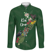 Kia Ora New Zealand Floral Personalized Family Matching Off The Shoulder Long Sleeve Dress and Hawaiian Shirt Sage Green LT7 Dad's Shirt - Long Sleeve Sage Green - Polynesian Pride