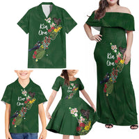 Kia Ora New Zealand Floral Personalized Family Matching Off Shoulder Maxi Dress and Hawaiian Shirt Sage Green LT7 - Polynesian Pride