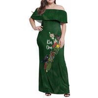 Kia Ora New Zealand Floral Personalized Family Matching Off Shoulder Maxi Dress and Hawaiian Shirt Sage Green LT7 Mom's Dress Sage Green - Polynesian Pride