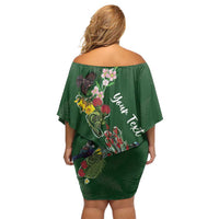 Kia Ora New Zealand Floral Personalized Family Matching Off Shoulder Short Dress and Hawaiian Shirt Sage Green - Polynesian Pride