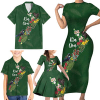 Kia Ora New Zealand Floral Personalized Family Matching Short Sleeve Bodycon Dress and Hawaiian Shirt Sage Green LT7 - Polynesian Pride