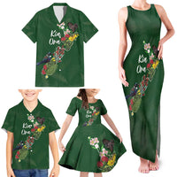 Kia Ora New Zealand Floral Personalized Family Matching Tank Maxi Dress and Hawaiian Shirt Sage Green LT7 - Polynesian Pride