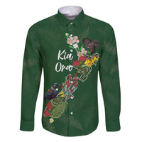 Kia Ora New Zealand Floral Personalized Family Matching Tank Maxi Dress and Hawaiian Shirt Sage Green LT7 Dad's Shirt - Long Sleeve Sage Green - Polynesian Pride