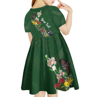Kia Ora New Zealand Floral Personalized Kid Short Sleeve Dress Sage Green - Polynesian Pride
