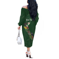 Kia Ora New Zealand Floral Personalized Off The Shoulder Long Sleeve Dress Sage Green - Polynesian Pride
