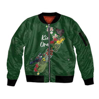 Kia Ora New Zealand Floral Personalized Sleeve Zip Bomber Jacket Sage Green - Polynesian Pride