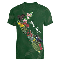 Kia Ora New Zealand Floral Personalized Women V-Neck T-Shirt Sage Green - Polynesian Pride