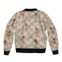Beige Palaka Hula Girls Seamless Hawaii Aloha Bomber Jacket - Polynesian Pride
