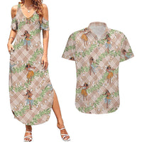 Beige Palaka Hula Girls Seamless Hawaii Aloha Couples Matching Summer Maxi Dress and Hawaiian Shirt LT7 Beige - Polynesian Pride