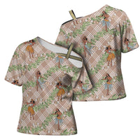 Beige Palaka Hula Girls Seamless Hawaii Aloha Cross Shoulder Shirt - Polynesian Pride