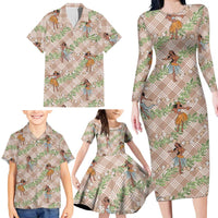 Beige Palaka Hula Girls Seamless Hawaii Aloha Family Matching Long Sleeve Bodycon Dress and Hawaiian Shirt LT7 - Polynesian Pride
