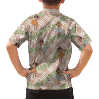 Beige Palaka Hula Girls Seamless Hawaii Aloha Family Matching Mermaid Dress and Hawaiian Shirt LT7 - Polynesian Pride