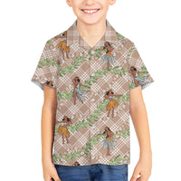 Beige Palaka Hula Girls Seamless Hawaii Aloha Family Matching Mermaid Dress and Hawaiian Shirt LT7 Son's Shirt Beige - Polynesian Pride