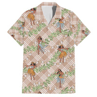 Beige Palaka Hula Girls Seamless Hawaii Aloha Family Matching Off Shoulder Maxi Dress and Hawaiian Shirt LT7 Dad's Shirt - Short Sleeve Beige - Polynesian Pride