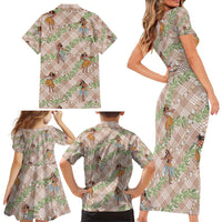 Beige Palaka Hula Girls Seamless Hawaii Aloha Family Matching Short Sleeve Bodycon Dress and Hawaiian Shirt - Polynesian Pride