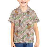 Beige Palaka Hula Girls Seamless Hawaii Aloha Family Matching Short Sleeve Bodycon Dress and Hawaiian Shirt LT7 Son's Shirt Beige - Polynesian Pride