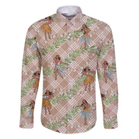 Beige Palaka Hula Girls Seamless Hawaii Aloha Family Matching Summer Maxi Dress and Hawaiian Shirt LT7 Dad's Shirt - Long Sleeve Beige - Polynesian Pride