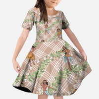 Beige Palaka Hula Girls Seamless Hawaii Aloha Family Matching Tank Maxi Dress and Hawaiian Shirt LT7 Daughter's Dress Beige - Polynesian Pride