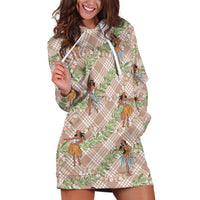 Beige Palaka Hula Girls Seamless Hawaii Aloha Hoodie Dress - Polynesian Pride