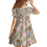 Beige Palaka Hula Girls Seamless Hawaii Aloha Kid Short Sleeve Dress - Polynesian Pride