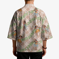 Beige Palaka Hula Girls Seamless Hawaii Aloha Kimono - Polynesian Pride