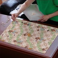 Beige Palaka Hula Girls Seamless Hawaii Aloha Puzzle - Polynesian Pride