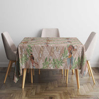 Beige Palaka Hula Girls Seamless Hawaii Aloha Tablecloth - Polynesian Pride